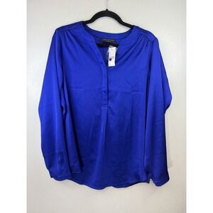NWT Lane Bryant Long Sleeved V Neck Royal Blue Blouse Size 14